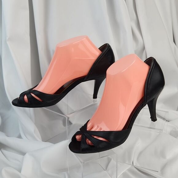 🐞Steve Madden Black "Escape" Open Toe Leather Heels Size 8 - Picture 4 of 11